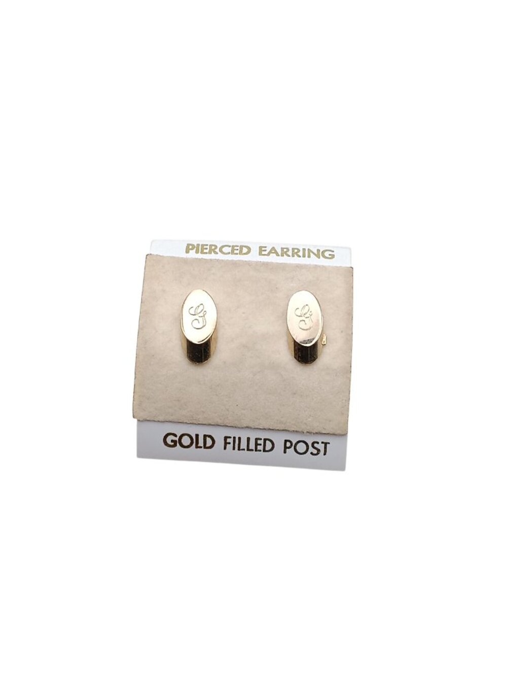 Classic Vintage Gold-Filled Oval Pierced Earrings with Engraved Monogram Initial